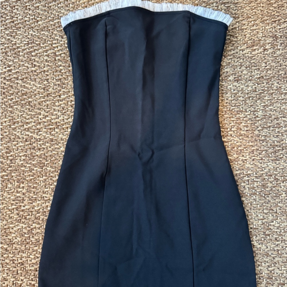 Edikted Black Strapless Dress with White Trim